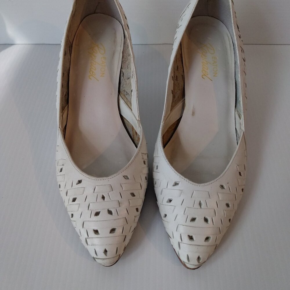 Vintage 80s White Leather Woven Shoes Size 6 Eaton's Raphael Made in Brazil - Picture 7 of 16